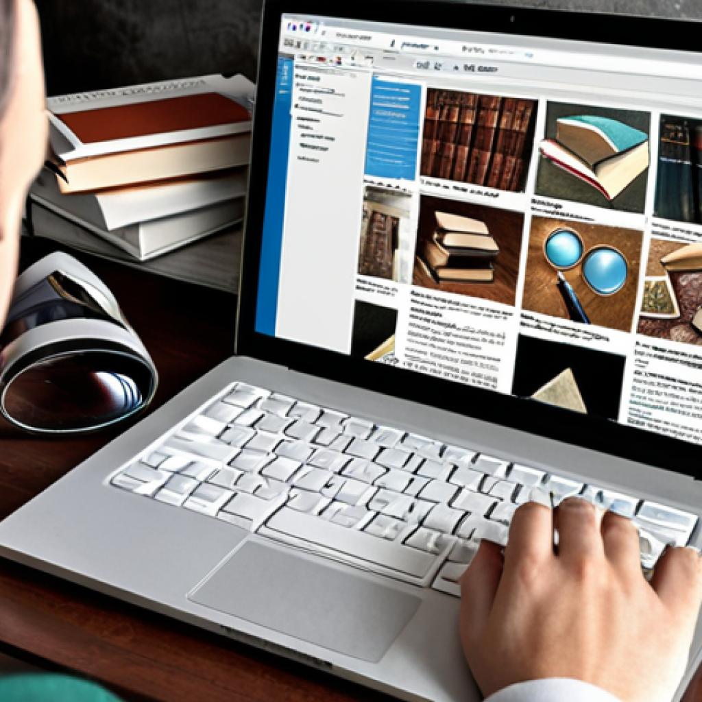 ** A person using a laptop surrounded by books and academic journals, with a magnifying glass hovering over the screen, symbolizing fact-checking and source analysis. Focus on the atmosphere of research and critical thinking.

**