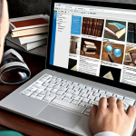 ** A person using a laptop surrounded by books and academic journals, with a magnifying glass hovering over the screen, symbolizing fact-checking and source analysis. Focus on the atmosphere of research and critical thinking.

**