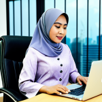 **

A professional Malaysian businesswoman in a modest baju kurung, working on a laptop in a bright, modern office in Kuala Lumpur, fully clothed, appropriate attire, safe for work, perfect anatomy, natural proportions, professional photography, high quality, family-friendly.

**